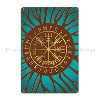 Viking Vegvisir Shield Navigation Compass Black and red Leather and gold Metal Plaque Wall Decor Funny Printed Tin Sign Poster 20x30cm（7.8x11.8inch）