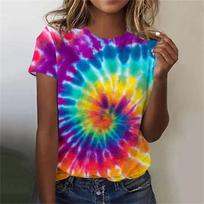 Spalvingi tie-dye rašto 3D spausdinimo marškinėliai moterims, apvalia iškirpte, trumpomis rankovėmis, Y2k Harajuku stiliaus, oversized, viršutiniai drabužiai moterims S