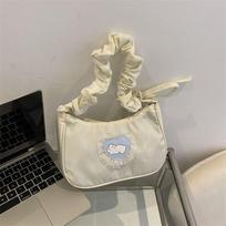 Solid Color Pleated Strap Shoulder Bag Lace Sweet Handbag Love Rabbit Underarm Bag  Office Worker