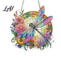 Diamond Art Print Suncatcher Flower Sun Catcher Acrylic Colorful Owl Hummingbird Dragonfly Suncatcher Balcony Catcher Artistic Hanging Ornament, Dragonfly