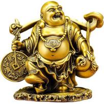 Aris & Juno Brass Laughing Buddha Feng Shui Statues – Chinese Wealth & Good Luck Figurines for Entryway, Home Office Desk or Shelf Decor, Gift for