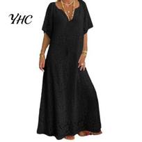 Women V-neck Dress Stunning Summer Lace Elegant Comfortable Eye-Catching V For Neck Mid Waist Ladies Accessories Flattering A-line Skirt 2XL