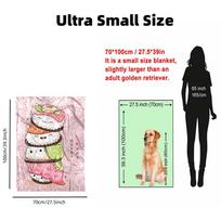 Kawaii Sushi Characters Blanket - A whimsical cartoon illustration of smiling sushi (tuna nigiri, salmon, avocado, pink fish) on Size: 75*100cm, Weight: 230 GSM