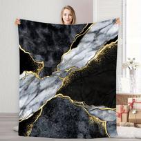 Luxurious Black and Golden Marble Print Flannel Blanket – Soft, Cozy, and Tear-Resistant for Modern Living Room Decor Size: 75*100cm, Weight: 230 GSM