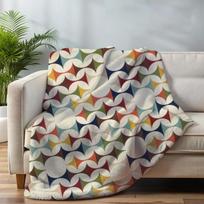 Mid Century Modern Sherpa Fleece Blanket MCM Throw in Cream Teal Mustard Rust Retro Geometric Shape Blanket Housewarming Gift Size: 75*100cm, Weight: 230 GSM