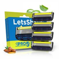 LetsShave Pro 5 Plus Manual Shaving Razor Blades Refills (Cartridge), Pack of 4, World's First Curved Blade with Vitamin E & Argan Oil Lubricating