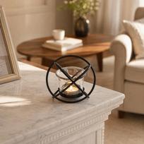 Black Iron Glass Candle Holder with Amber Cup  Dining Table Desktop Display Geometry