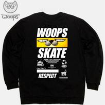 Doldol Woops-Mtm-99 Skateboard Cat Oops Character Long Sleeve Sweatshirt Charcoal/L