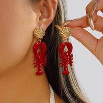 Personality Splicing Lobster Earrings for Women Metal Starfish Shell Animal Dangle Earrings Summer Beach Holiday Party Jewelry black