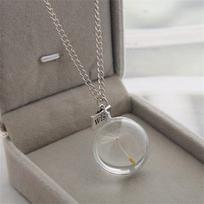 SUMENG 2024 New Fashion Wish Real Dandelion Crystal Glass Round Pendants Necklace Choker for Women Jewelry Gifts