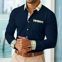 Men's Stand Collar Long Sleeve Business Casual Dress Shirt with Collar M tamsiai mėlyna