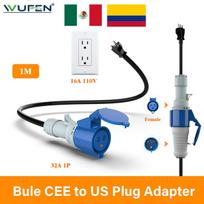 WUFEN EV Charger Adapter 1M US Plug to CEE Blue Power Female Plug 3 Pins Socket Adapter Connect with 32A 1 Phase 7KW Charger CEE to US Plug 1M