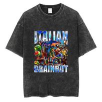 Funny Italian Brainrot Vintage Washed T-shirt Six Seven 67 Number Tshirt Men Women Casual Oversized Streetwear Male Casual Tees S įvairiaspalvis