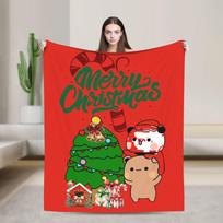 Bubu and Dudu Merry Christmas Tree Flannel Blanket Warm Soft Throw Blanket for Couch Chair Airplane Print Sofa Bed Cover Size: 75*100cm, Weight: 230 GSM