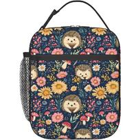 Hedgehog And Floral Lunch Box For Kids Girls Boys Women Adult, Insulated Cute Woodland Lunch Bag,Polyester Cooler One Size