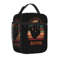Bestselling Easily Distracted By Sloths Retro Sunset Lover Travel Style Reusable Lunch Bag Bus Trip Compact Lunch Bag One Size