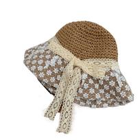 Large Brim Woman's Straw Hat Breathable Lace Bowknot Sunshade Cap Summer Flower Sun Hat  Travel