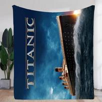 Titanic Movie Poster Blanket - Luxurious Soft Fleece Throw featuring Iconic RMS Titanic Ship Design, Elegant Gold and Blue Gradi Size: 75*100cm, Weight: 230 GSM