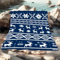 Nordic Inspired Dark Blue Christmas Blanket - Luxurious Soft Throw with Intricate White Holiday Patterns, Featuring Reindeer, Sn Size: 75*100cm, Weight: 230 GSM