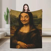 Funny Tea Time Mona Lisa Blanket Quality Comfortable Throw Blanket Autumn Picnic Chair Sofa Bed Casual Bedspread Size: 75*100cm, Weight: 230 GSM