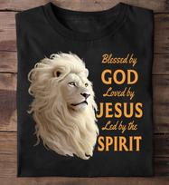 Christian Lion Jesus Shirt: Blessed By God Graphic Tee 2XL