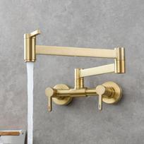 Karšto ir šalto vandens puodo užpildymo maišytuvas, šlifuoto aukso, nelakuoto žalvario, sieninis, sulankstomas, virtuvės viryklės maišytuvas (as the picture,Brass) beige
