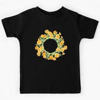 Yellow Dandelion Floral wreath with a cute ladybug Kids T-Shirt 110