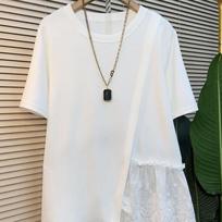Fashion Large Size Lace Splicing Irregular Blosue Women Short Sleeved T-shirt for Women Summer New Loose Top Sweet Casual O Neck Covers White Shirts S