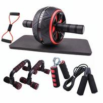 Complete Ab Workout Set With Push-Up Stand Wheel Mini Mat Resistance Band Jump Rope Hand Gripper-Strengthen Core L