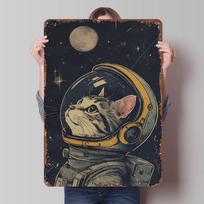 Astronaut Cat In Space Poster Customized Wall Art Vintage Metal Signs Retro Tin Plaque for Man Cave Decoration Bedroom Wand Deko 20X30CM