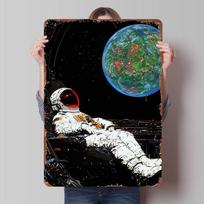 Astronaut Relaxing In Space Poster Customized Wall Art Vintage Metal Signs Retro Tin Plaque for Man Cave Living Room Decorations 20X30CM