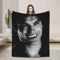 Damon Salvatore The Vampire Diaries Flannel Blanket Winter Super Warm Bedding Throws for Girls Boys Outdoor Bedspread Bed Cover Size: 75*100cm, Weight: 230 GSM
