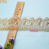 Gold Beaded Lace Ribbon Garment Sewing Accessories Trimmings for Clothing Dress Collar Cuff DIY Crafts Needlework Applique