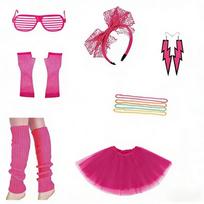 PESENAR  80s Neon Pink Tutu Costume Accessory Set with Headband, Leg Warmers and Sunglasses rožinė