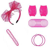 PESENAR 80s Costume Accessories for Women Lace Headband Earrings Fishnet Gloves Necklace Bracelet for 80s Retro Party
