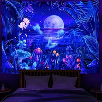 Blacklight Mushroom Tapestry Polyester Wall Hanging Trippy Psychedelic Tapestry for Bedroom Room Decoration 100X70CM