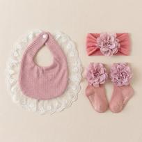 3Pcs Baby Girl Gift Set Lace Bib Floral Headband Socks Set 3D Flower Cotton Infants Toddlers Party Birthday Accessories
