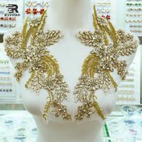 Crystal Glass Lace Trim Rhinestone Patches Sew Beads Crystal Applique Accessory Bodice Bridal Bridesmaid Evening Wedding Dress 18*28cm/pcs