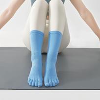 Professional High-Crew Knitted Cotton Spandex Anti-Bacterial Yoga Socks Non-Slip Five-Toe Tube Pilates Winter Sports Direct One size fits all safyro mėlyna spalva