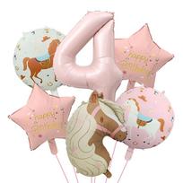 6pcs Pink Pony Birthday Foil Balloon 32inch Number Balloon 1-9 for Kids Girls 1-9th Birthday Cute Animal Farm Thme Party Decor as shown