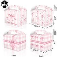 6pcs Pink Bow Theme Popcorn Box Ship Shaped Food Tray Candy Snack Box Paper Bag with Handle Girls Birthday Party Decor