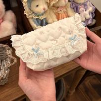 Lace Ruffle Pencil Case Flip Design Pencil Pouch Portable Stationery Organizer  School Supplies Cream White Bear