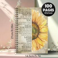 A5 Spiral Bound Sunflower Coloring Sketch Book with  Drawing Writing Journaling Floral Diary Notepad (Brown,100 Pages&A5) ruda