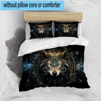 Wolf Spirit Artwork 3pcs Bedding,Including 1pc Duvet Cover And 2pcs Pillowcases Perfect for Christmas,Ideal for Bedroom, Dormitory 135cm*200cm