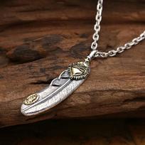 S925 Sterling Silver Jewelry Retro Thai Silver Takahashi Goro Feather Personality Virgin Mary Men and Women Pendant