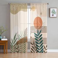 Boho lapai augalai permatomos užuolaidos svetainei virtuvės langui miegamojo tiulio voile užuolaidos 135W x 114H(cm) white