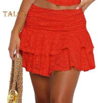 Lace Mini Skirt Sexy Ruffle Hem Low Rise Pleated Flowy Short Skirt Solid Color Multi Layer Cake Skirt Daily Wear S