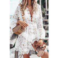 V-neck Lace Beach Bikini Cover Up Beach Dress Suspender Skirt Cover Up Costume XXXL