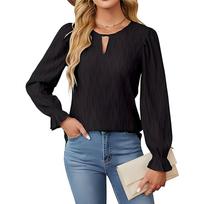 Women's Casual And Fashionable Solid Color Round Neck Sleeve Long Sleeved Top L juoda