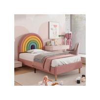 Lit rembourré - MUVOE - 90x200 cm - Tête de lit réglable - Velours rose - 1 place rožinė